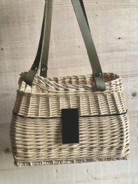 sac à main osier blanc et cuir noir – Image 2
